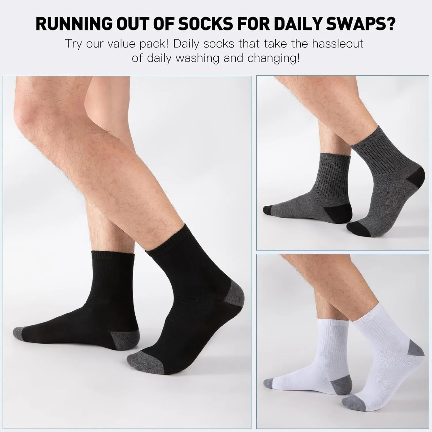 30 Pairs Ankle Socks For Men/Women - Breathable Mens Socks Size 10-13 Mini Crew Quarter Sock Value Pack in Bulk