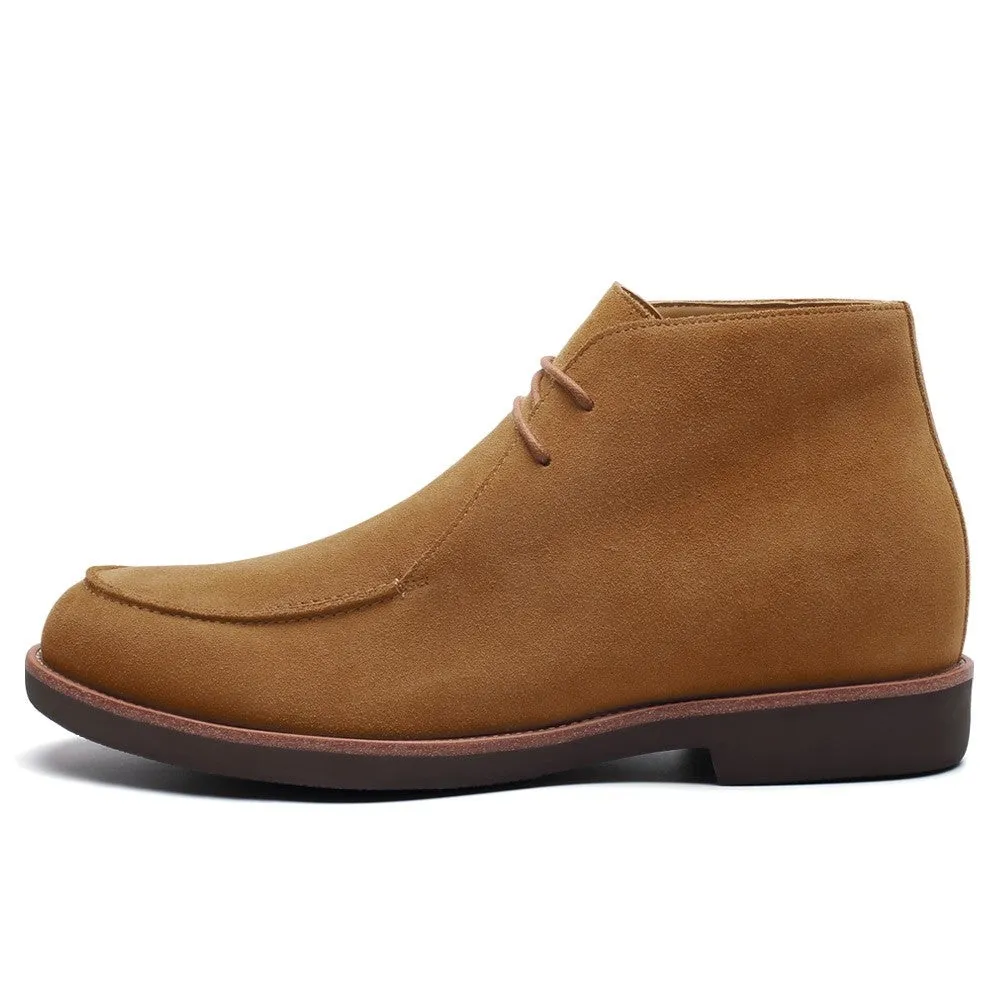 7 CM / 2.76 Inches CMR CHAMARIPA Chukka Elevator Boots - Handcrafted Brown Suede Men's Height Increasing Casual Boots