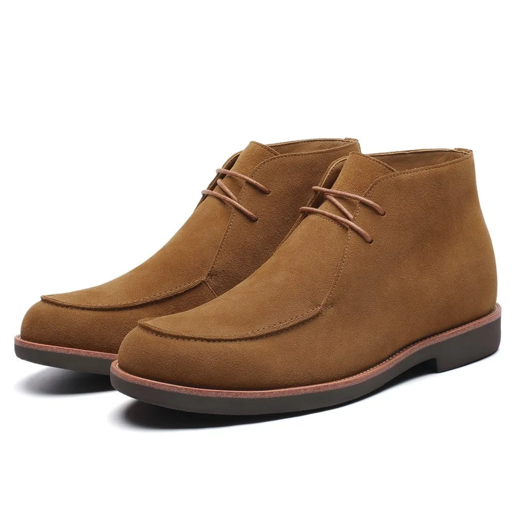 7 CM / 2.76 Inches CMR CHAMARIPA Chukka Elevator Boots - Handcrafted Brown Suede Men's Height Increasing Casual Boots