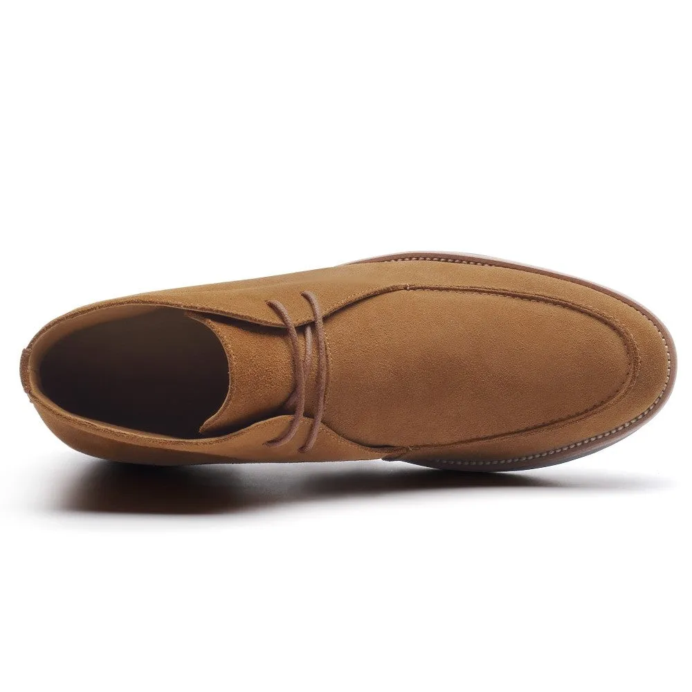 7 CM / 2.76 Inches CMR CHAMARIPA Chukka Elevator Boots - Handcrafted Brown Suede Men's Height Increasing Casual Boots