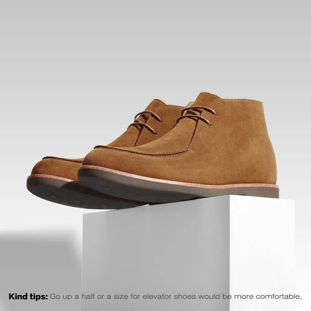 7 CM / 2.76 Inches CMR CHAMARIPA Chukka Elevator Boots - Handcrafted Brown Suede Men's Height Increasing Casual Boots