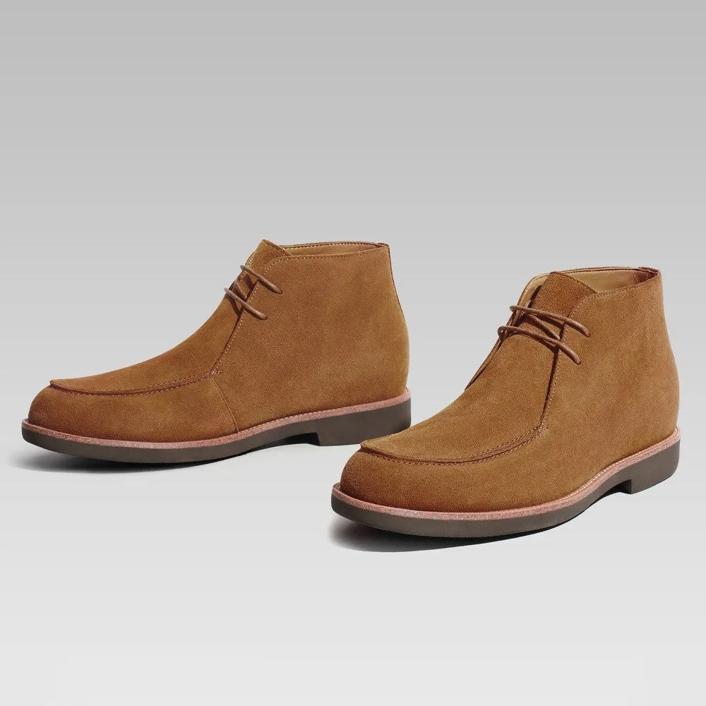 7 CM / 2.76 Inches CMR CHAMARIPA Chukka Elevator Boots - Handcrafted Brown Suede Men's Height Increasing Casual Boots