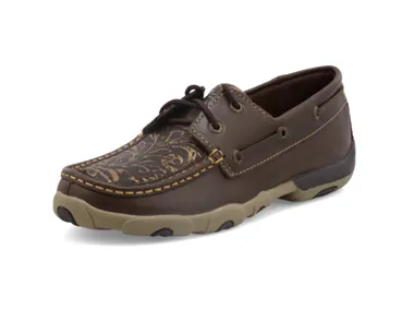 Adrienne Twisted X Boat Shoe Driving Moc - Brown & Embossed Flower