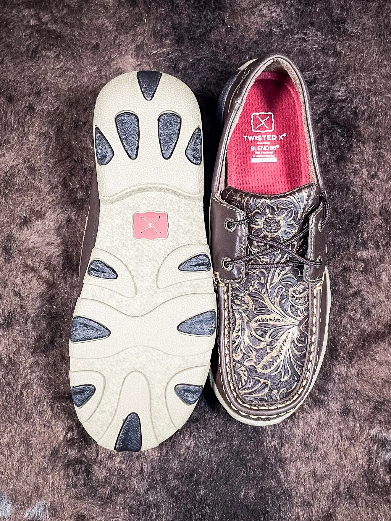 Adrienne Twisted X Boat Shoe Driving Moc - Brown & Embossed Flower