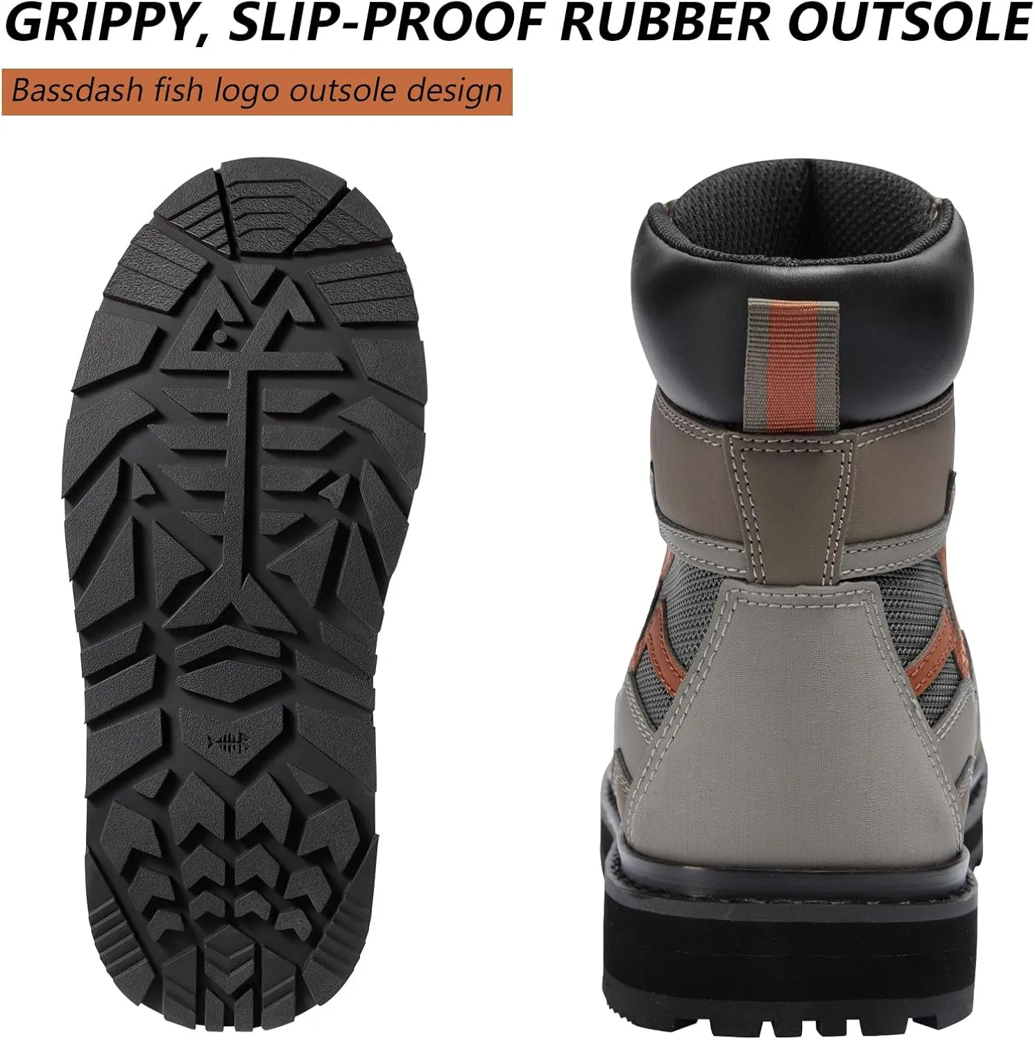 BASSDASH IMMERSE Mens Wading Boots Breathable Mesh Lightweight Anti-Slip Rubber Sole for Fly Fishing