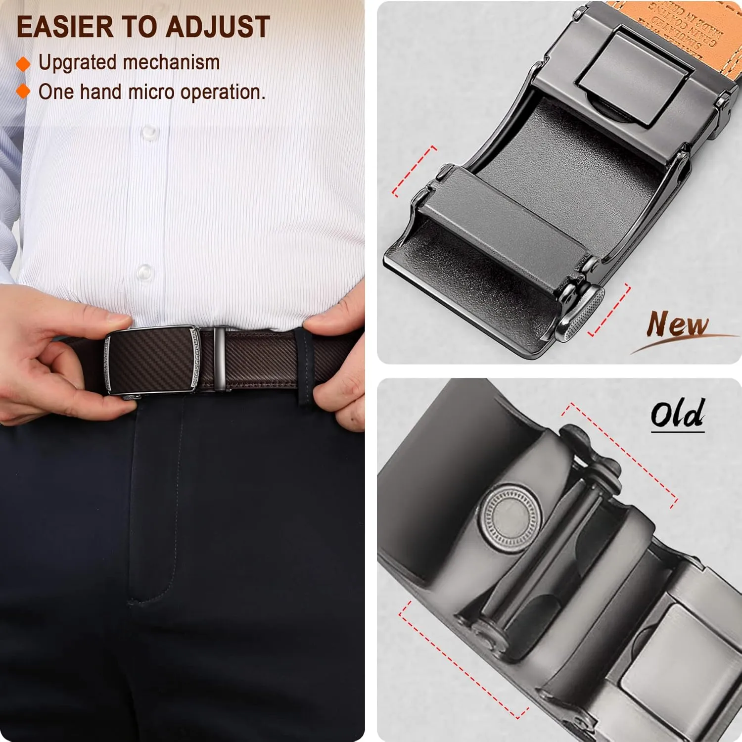 BULLIANT Men Belts 2 Pack,Ratchet Sliding Belt Adjustable For Gift Mens Dress Casual 1 3/8",Cut for Fit