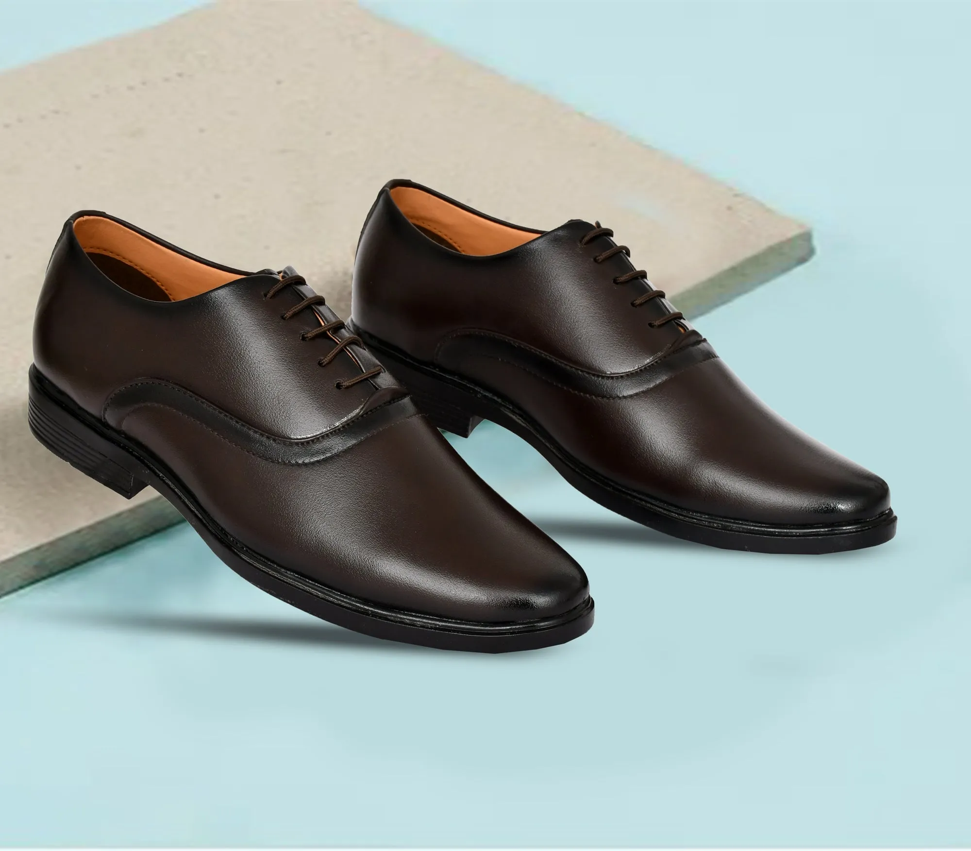 Classic Square-toe Lace-up Oxford Shoes For Men | Brown
