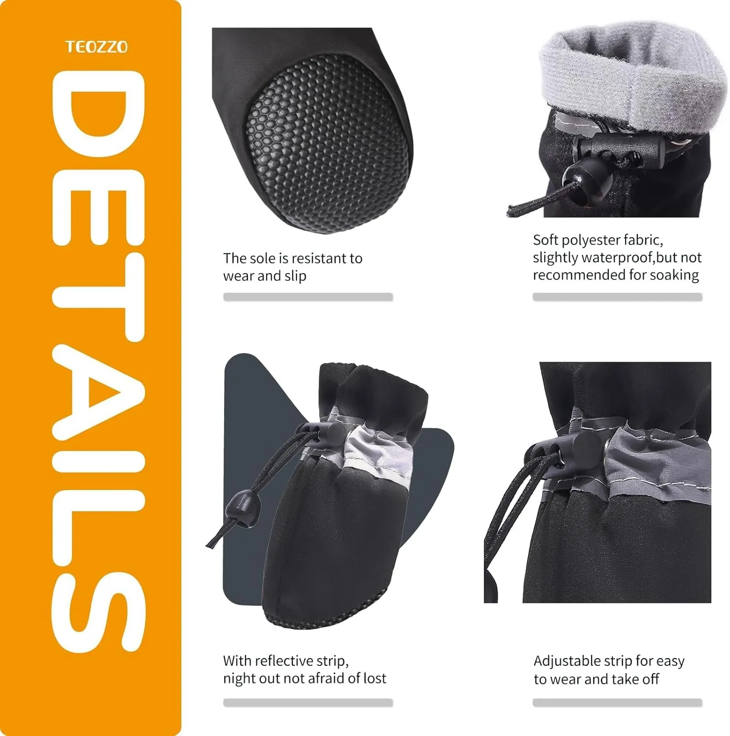 Dog Shoes Dog Boots & Paw Protector, Anti-Slip Sole Winter Dog Booties with Reflective Straps Dog Snow Boots for Small Medium Dogs 4PCS Black 7