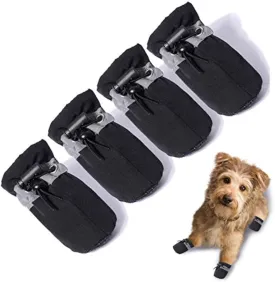 Dog Shoes Dog Boots & Paw Protector, Anti-Slip Sole Winter Dog Booties with Reflective Straps Dog Snow Boots for Small Medium Dogs 4PCS Black 7