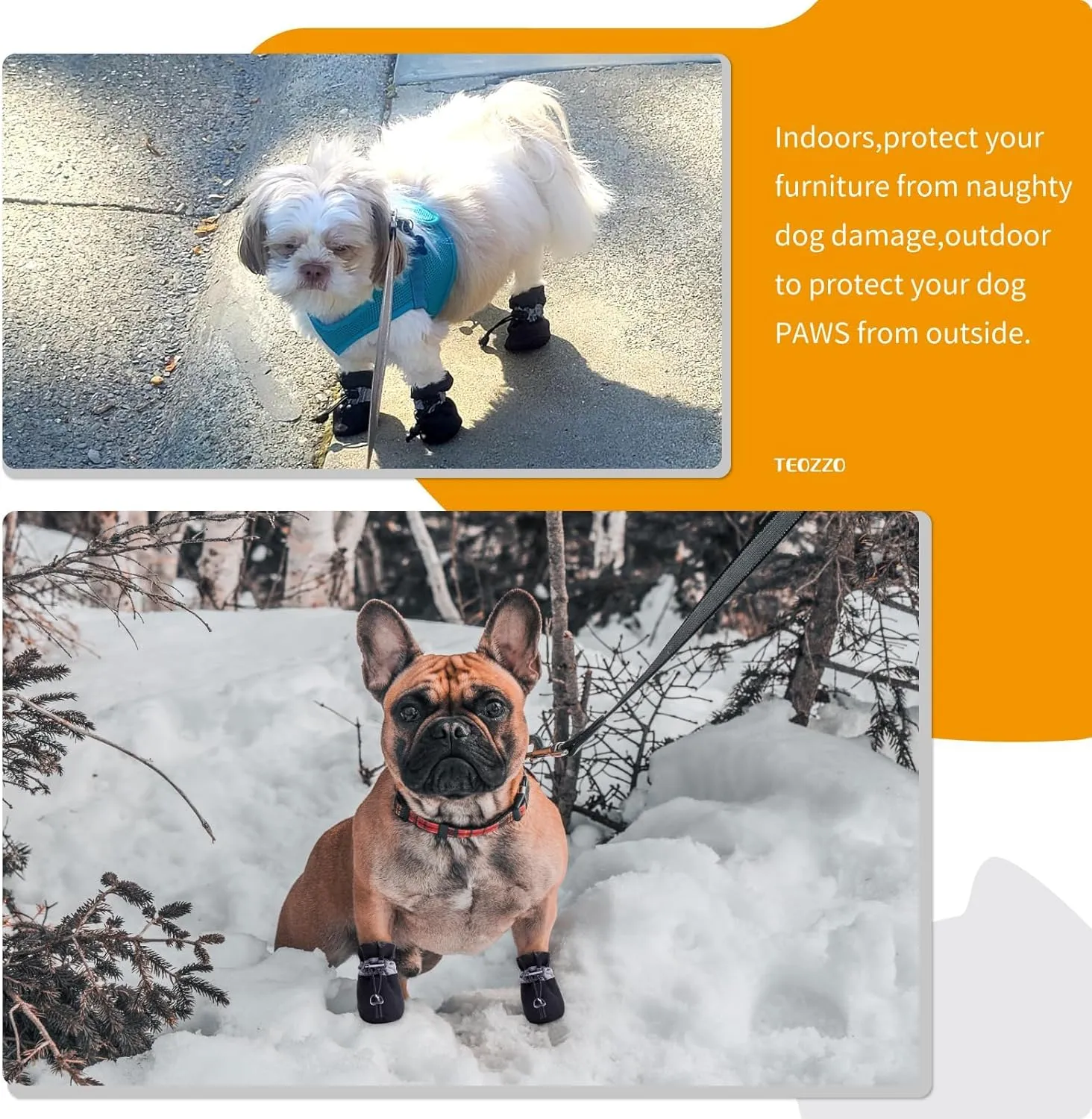 Dog Shoes Dog Boots & Paw Protector, Anti-Slip Sole Winter Dog Booties with Reflective Straps Dog Snow Boots for Small Medium Dogs 4PCS Black 7