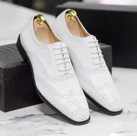 Formal White Brogue Oxford Shoes for Men
