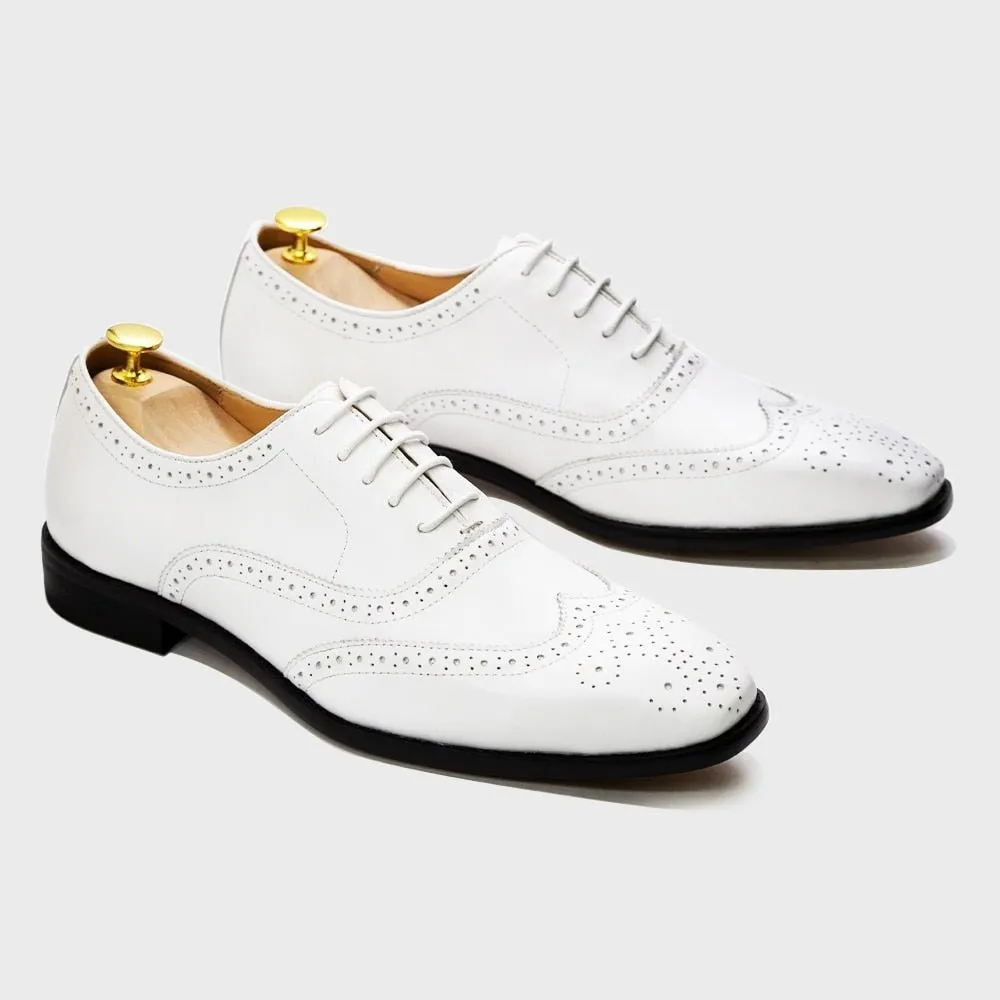 Formal White Brogue Oxford Shoes for Men