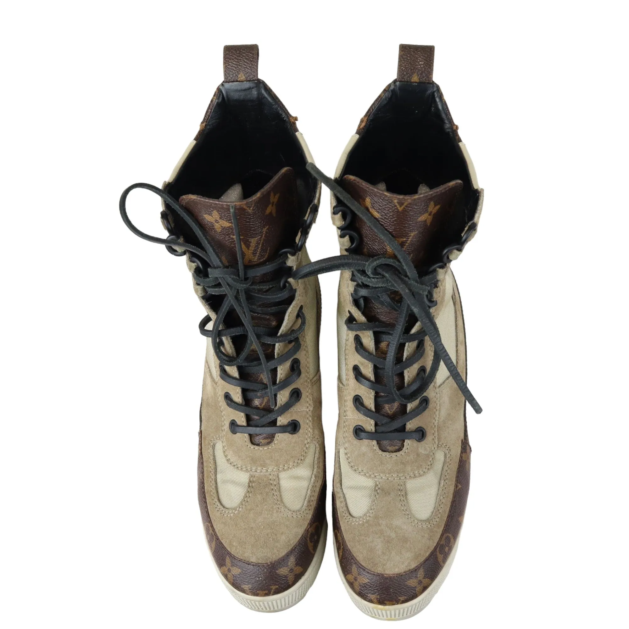 Laureate Platform Desert Boots Suede Calfskin Monogram Beige Size 38