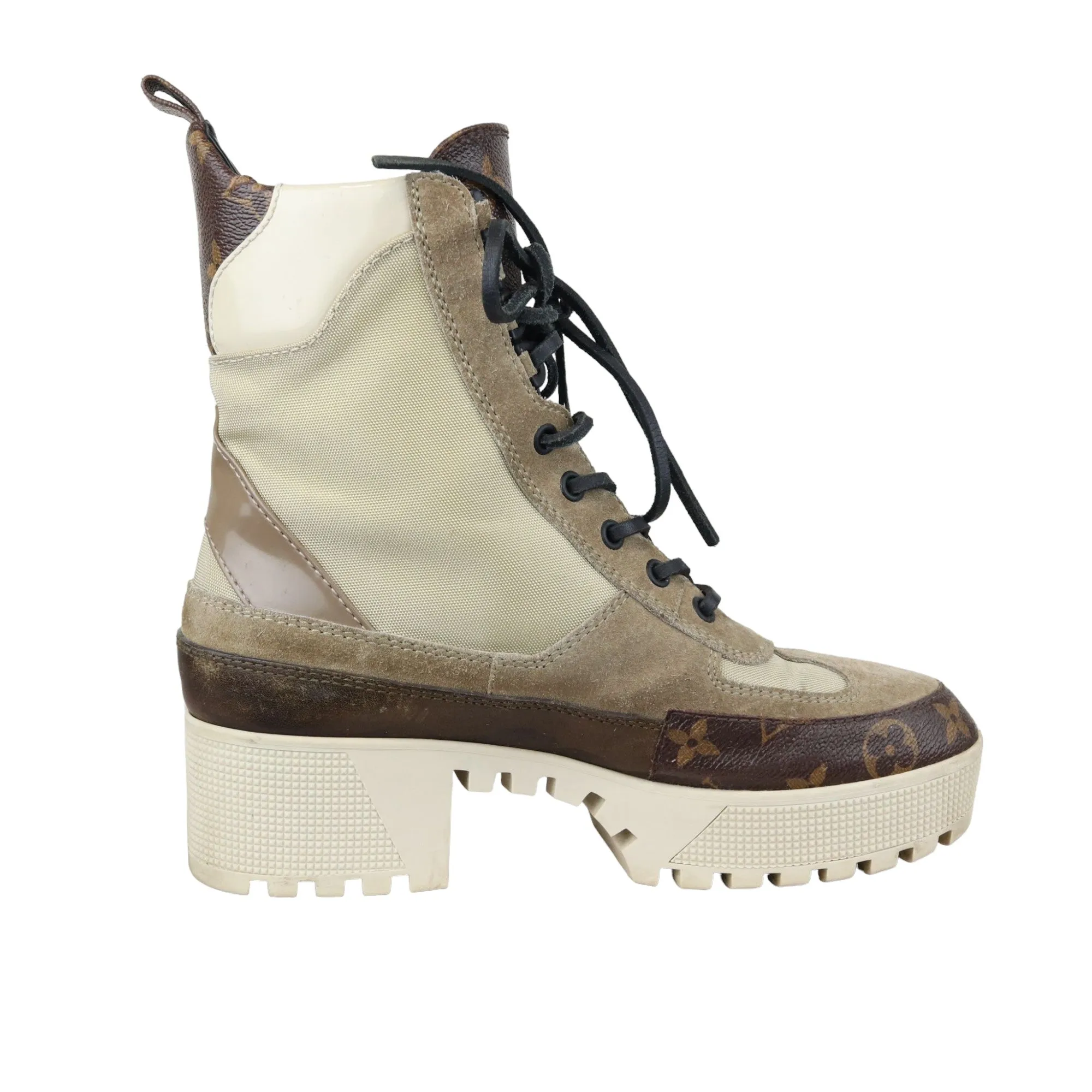 Laureate Platform Desert Boots Suede Calfskin Monogram Beige Size 38