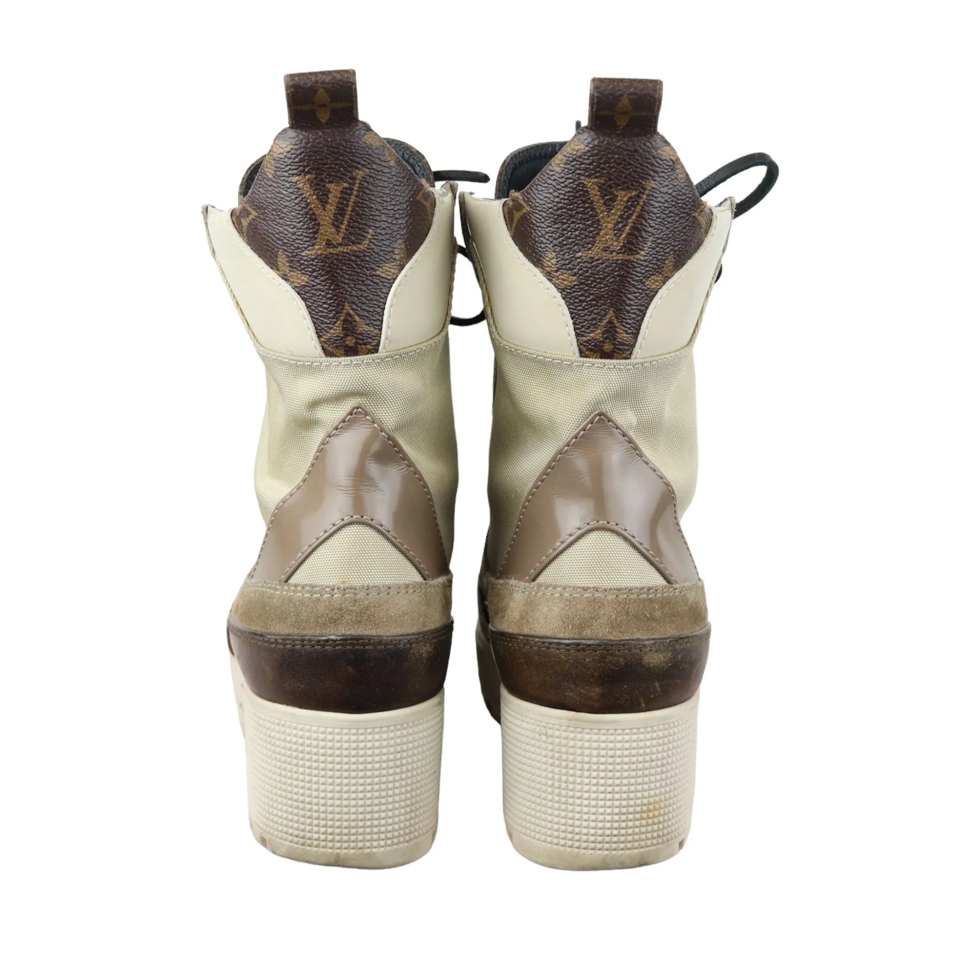 Laureate Platform Desert Boots Suede Calfskin Monogram Beige Size 38