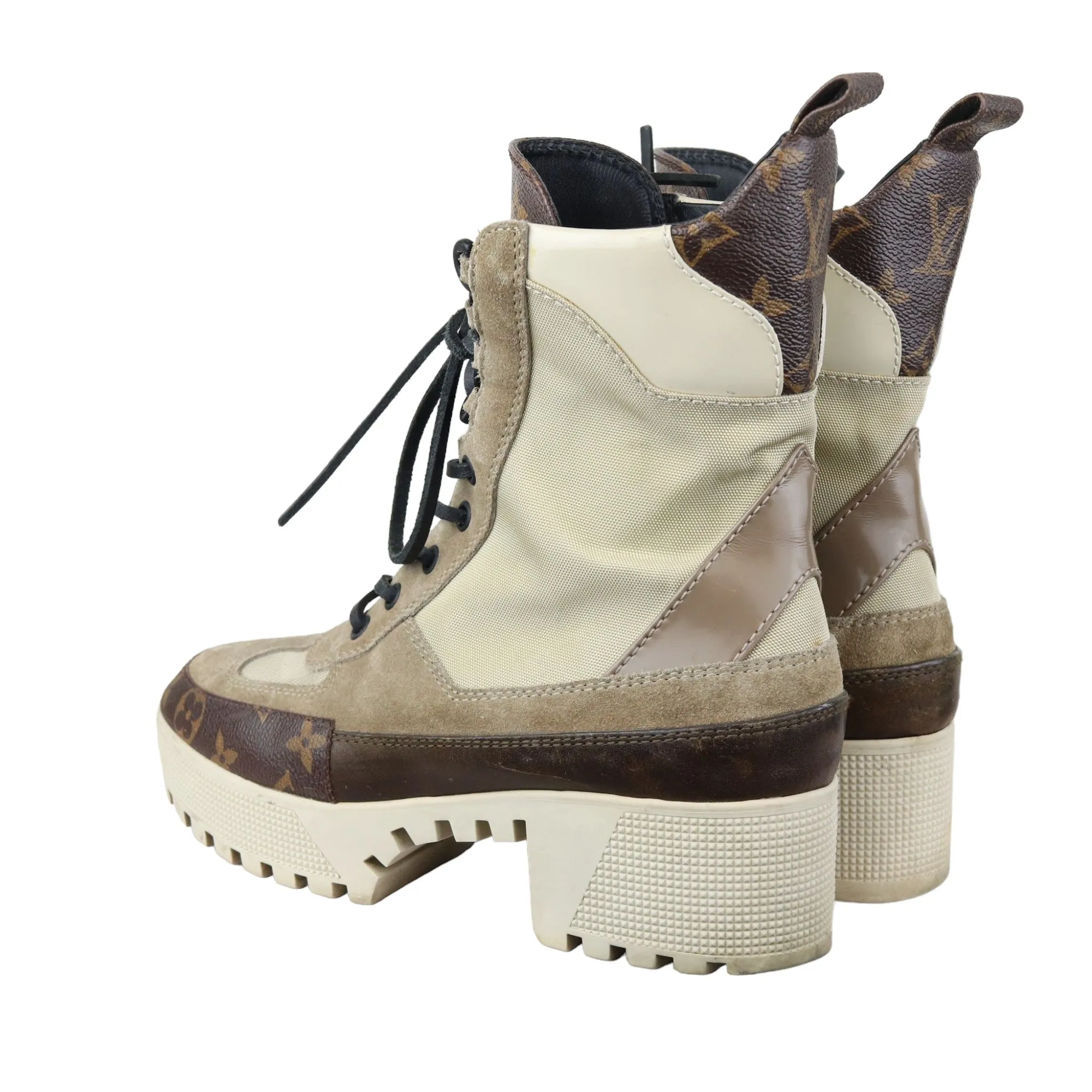 Laureate Platform Desert Boots Suede Calfskin Monogram Beige Size 38