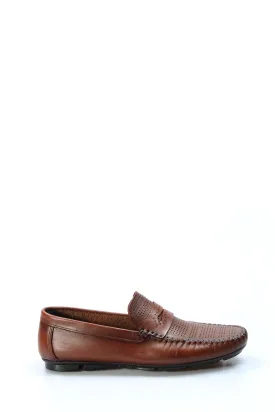 Men's Brown Leather Perforated Loafers with Moc Toe Detailing - Wessi