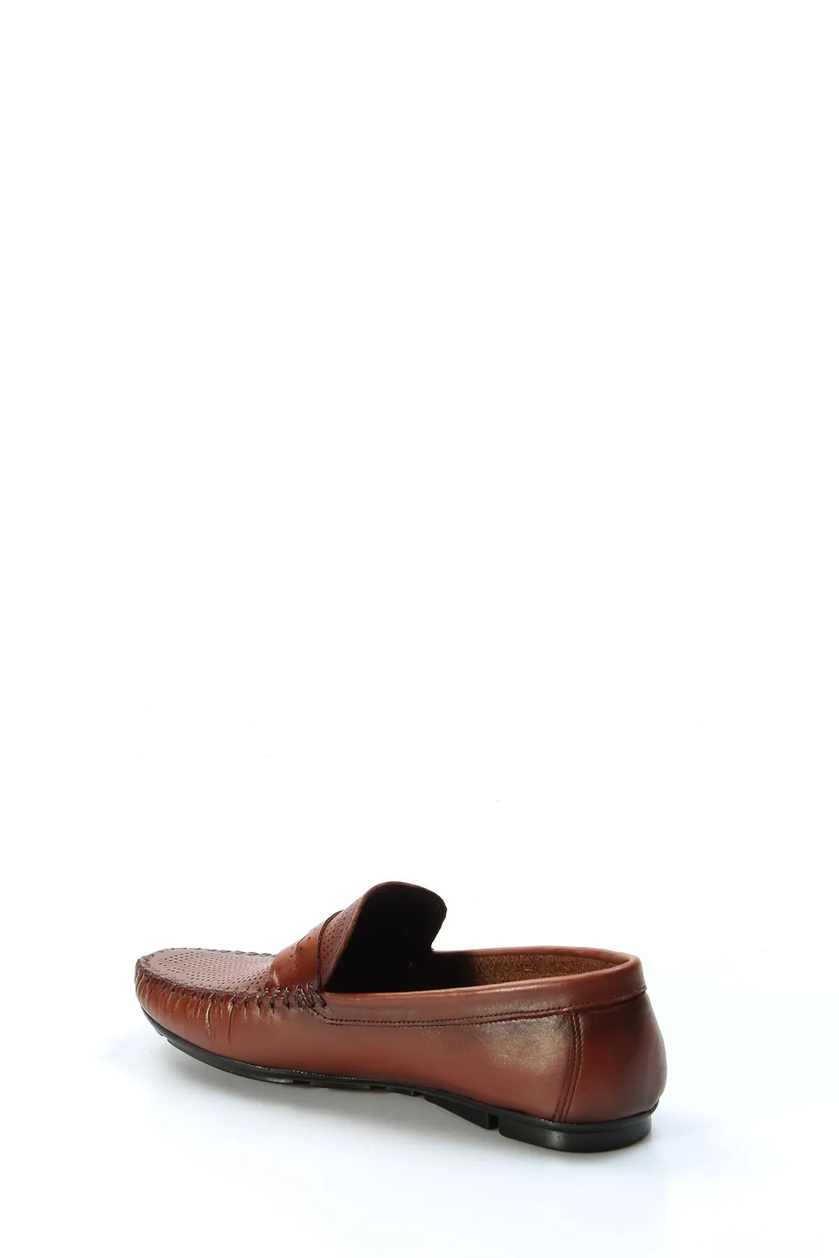 Men's Brown Leather Perforated Loafers with Moc Toe Detailing - Wessi