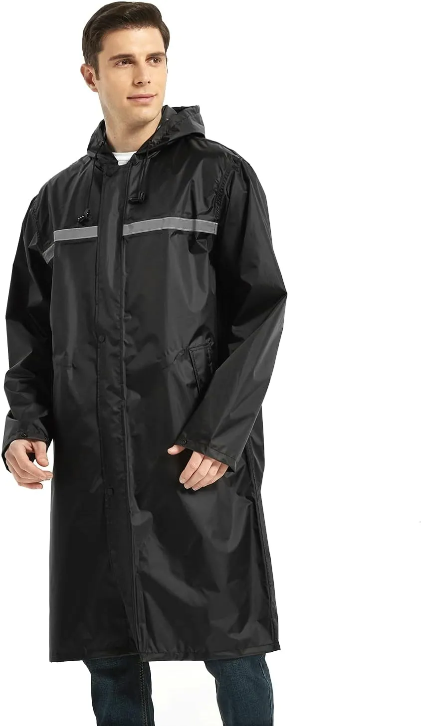 Mens Long Rain Jacket Hooded Rain Poncho Emergency Waterproof Poncho Lightweight Raincoat for Outdoor Activities