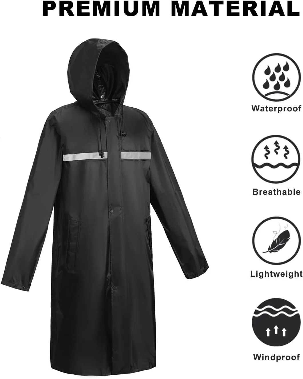 Mens Long Rain Jacket Hooded Rain Poncho Emergency Waterproof Poncho Lightweight Raincoat for Outdoor Activities