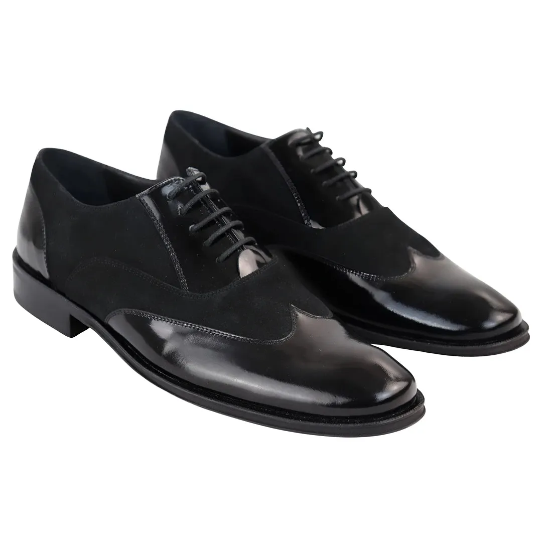 Men's Oxford Shoes Shinny Suede Black Leather