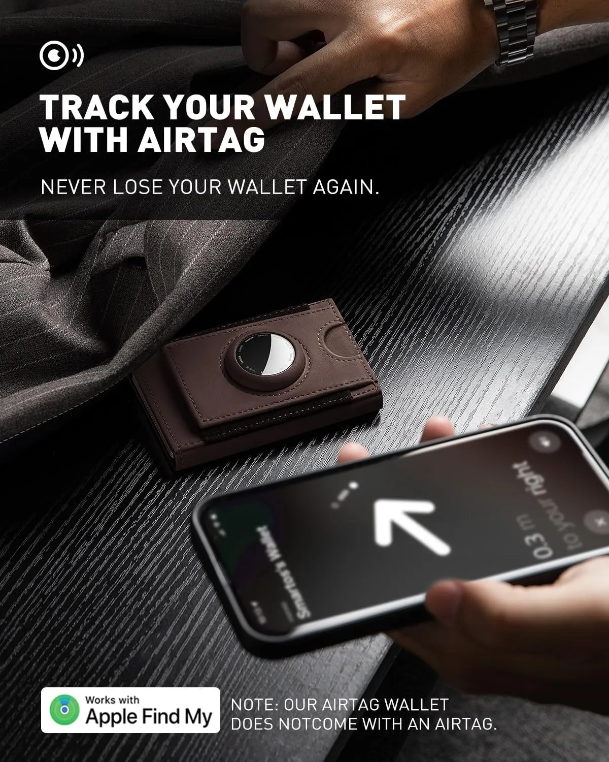 Slim Airtag Wallet, Mens Wallet with Apple Airtag Holder, Front Pocket Smart Pop Up Air Tag Wallet, Men Wallet Credit Card Holder with ID Window Cash Slot, RFID Blocking Gifts for Men(Vintage Brown)
