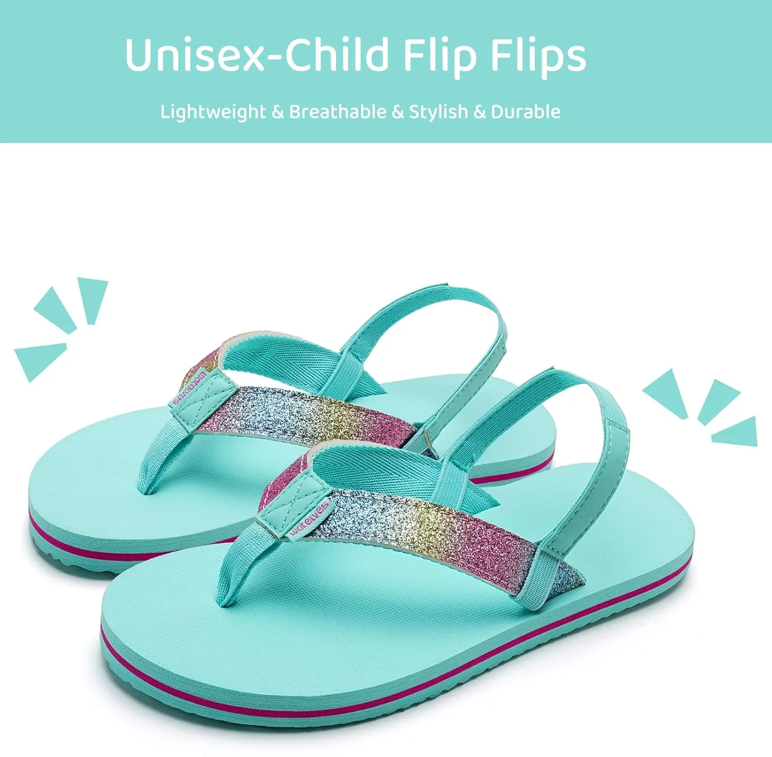 WateLves Girls & Boys Kids Flip Flop summer Slide Sandals Slip on Suitable for Bath Shower Beach pool (Little Kid/Big Kid)