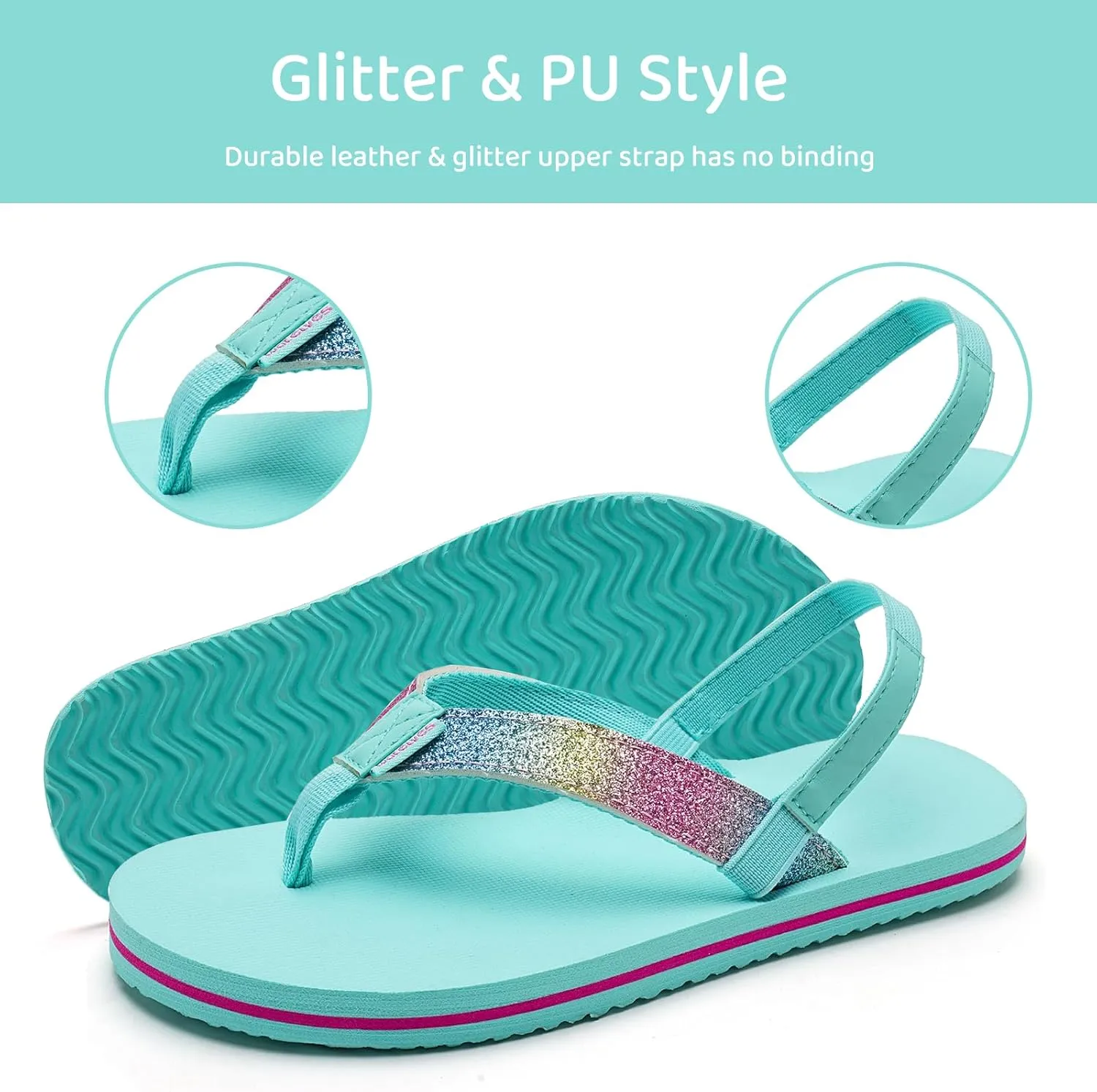 WateLves Girls & Boys Kids Flip Flop summer Slide Sandals Slip on Suitable for Bath Shower Beach pool (Little Kid/Big Kid)