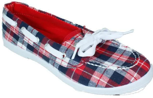 women's canvas boat sneaker (black & red) Case of 24