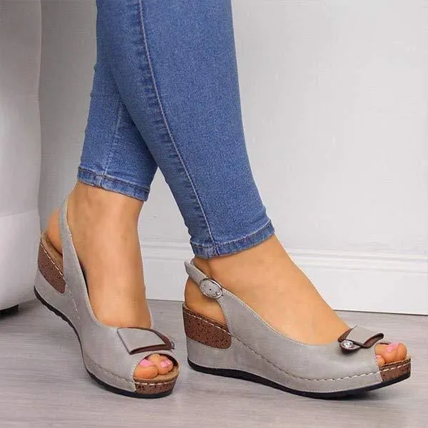Women'S Wedge High Heel Fish Mouth Buckle Sandals 06625099C