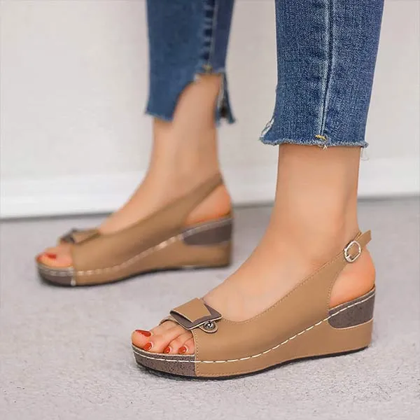 Women'S Wedge High Heel Fish Mouth Buckle Sandals 06625099C