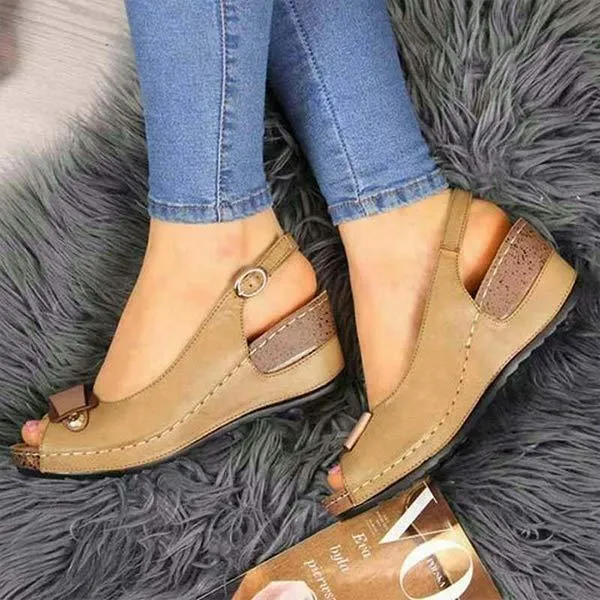Women'S Wedge High Heel Fish Mouth Buckle Sandals 06625099C