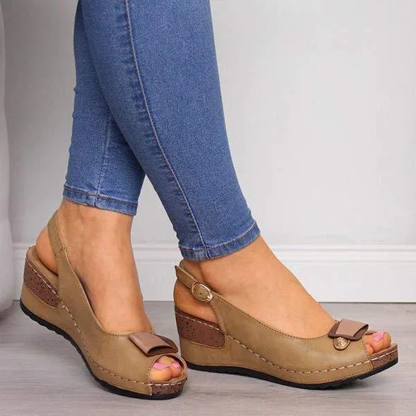 Women'S Wedge High Heel Fish Mouth Buckle Sandals 06625099C