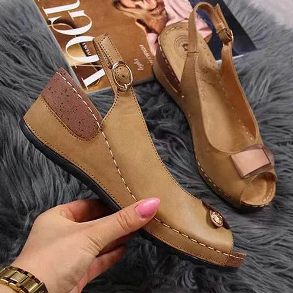 Women'S Wedge High Heel Fish Mouth Buckle Sandals 06625099C