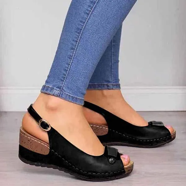 Women'S Wedge High Heel Fish Mouth Buckle Sandals 06625099C