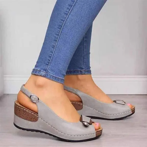 Women'S Wedge High Heel Fish Mouth Buckle Sandals 06625099C