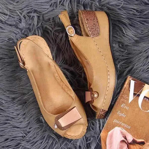 Women'S Wedge High Heel Fish Mouth Buckle Sandals 06625099C