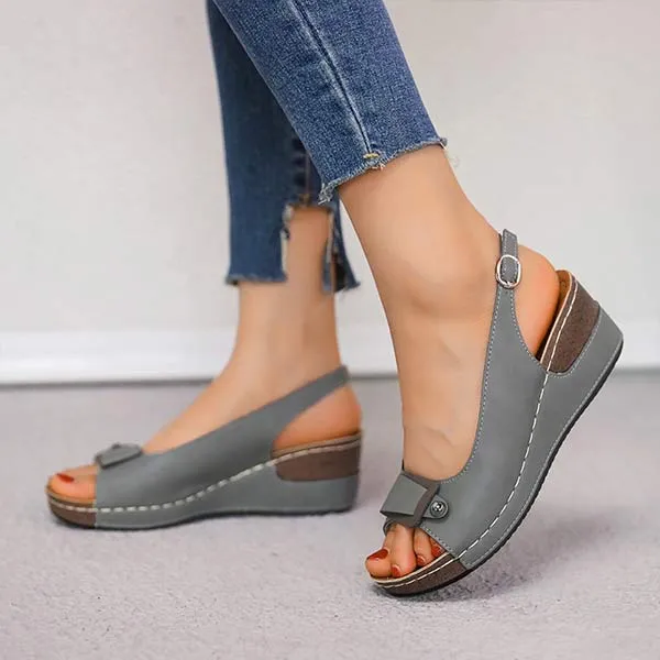 Women'S Wedge High Heel Fish Mouth Buckle Sandals 06625099C