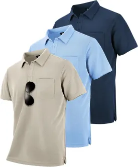 ZITY 3 Pack Polo Shirts for Men with Pocket Short Sleeve Moisture Wicking Outdoor Tactical Shirt Summer Casual